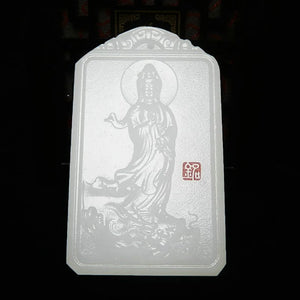 Hand Carved Guanyin Pendant Jade Necklace Gift Jewelry