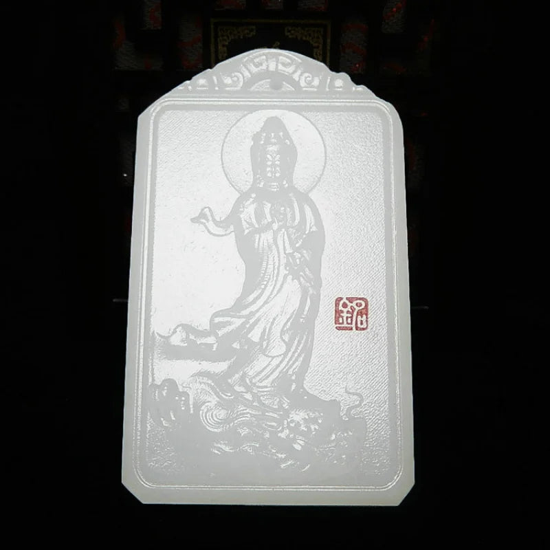 Hand Carved Guanyin Pendant Jade Necklace Gift Jewelry