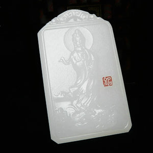 Hand Carved Guanyin Pendant Jade Necklace Gift Jewelry