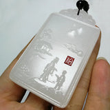 Natural Jade Carved Landscape Pendant Boutique Jewelry Men and Women's Necklace