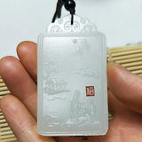 Natural Jade Carved Landscape Pendant Boutique Jewelry Men and Women's Necklace