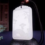 Natural Jade Hand Carved Landscape Pendant Necklace