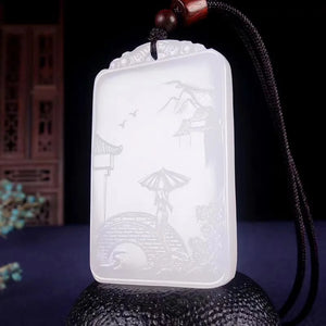 Jade Hand Carved Landscape Pendant Landscape Painting Necklace