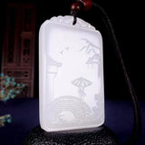 Natural Jade Hand Carved Landscape Pendant Necklace