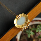Natural Jade Carved Water Drop Pendant Jewelry Necklace
