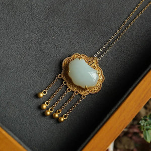 Natural Jade Carved Water Drop Pendant Jewelry Necklace
