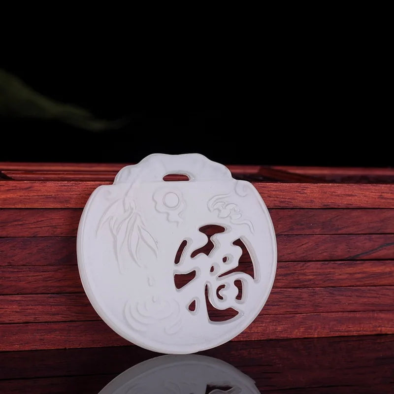 Natural Jade Hand-carved Blessing Pendant Necklace Gift