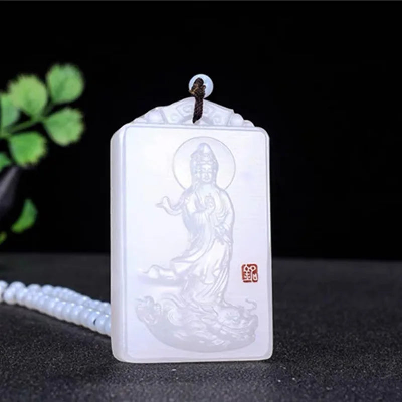 Natural Jade Guanyin Pendant Necklace - Men and Women Jewelry Gift