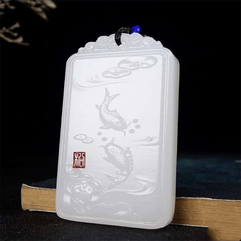 Natural Jade Pisces Pendant Necklace Men Women Fish Jewelry Gift