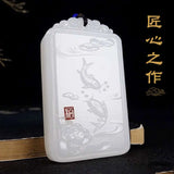 Natural Jade Pisces Pendant Necklace Men Women Fish Jewelry Gift