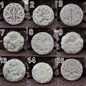 Natural Jade Money Dragon Bat 8 Trigrams Phoenix Pendant Necklace