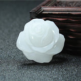 Natural Jade Rose Flower Pendant Necklace Hand-Carved Charm Jewelry