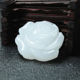 Natural Jade Rose Flower Pendant Necklace Hand-Carved Charm Jewelry