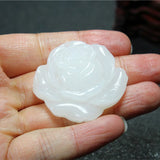 Natural Jade Rose Flower Pendant Necklace Hand-Carved Charm Jewelry