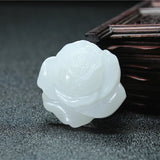 Natural Jade Rose Flower Pendant Necklace Hand-Carved Charm Jewelry