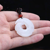 Natural Jade Rune Pendant Necklace Double-Sided Hand-Carved Charm