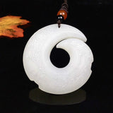 Natural Jade Rune Pendant Necklace Double-Sided Hand-Carved Charm