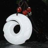 Natural Jade Rune Pendant Necklace Double-Sided Hand-Carved Charm