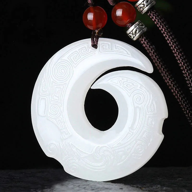Natural Jade Rune Pendant Necklace Double-Sided Hand-Carved Charm