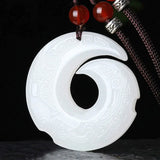 Natural Jade Rune Pendant Necklace Double-Sided Hand-Carved Charm