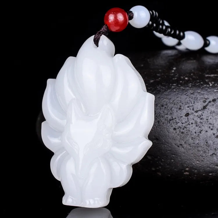 Hand-Carved Natural Jade Seven-tailed Fox Pendant Necklace Charm