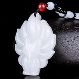 Hand-Carved Natural Jade Seven-tailed Fox Pendant Necklace Charm