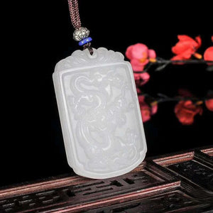Jade Zodiac Dragon Pendant Necklace Carved Charm Chinese Amulet