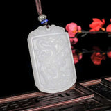 Jade Zodiac Dragon Pendant Necklace Carved Charm Chinese Amulet