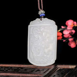 Jade Zodiac Dragon Pendant Necklace Carved Charm Chinese Amulet