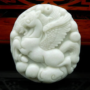 Jade Zodiac Horse Pendant Necklace Chinese Hand-Carved Amulet