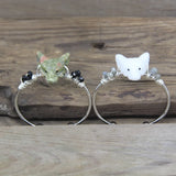 Jade Wolf Head Cuff Bangle Wire Wrap Crystal Gems Quartz Women Bracelet