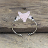 Jade Wolf Head Cuff Bangle Wire Wrap Crystal Gems Quartz Women Bracelet