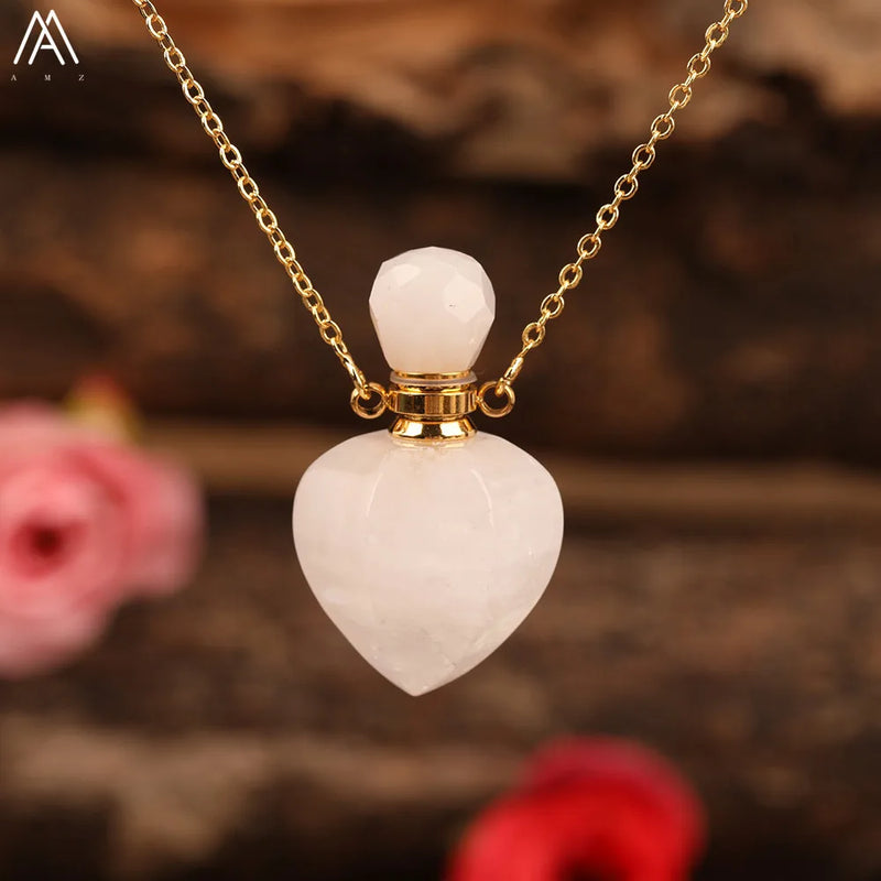 Jade Rose Amethyst Heart Perfume Bottle Necklace