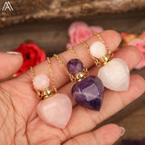 Jade Rose Amethyst Heart Perfume Bottle Necklace