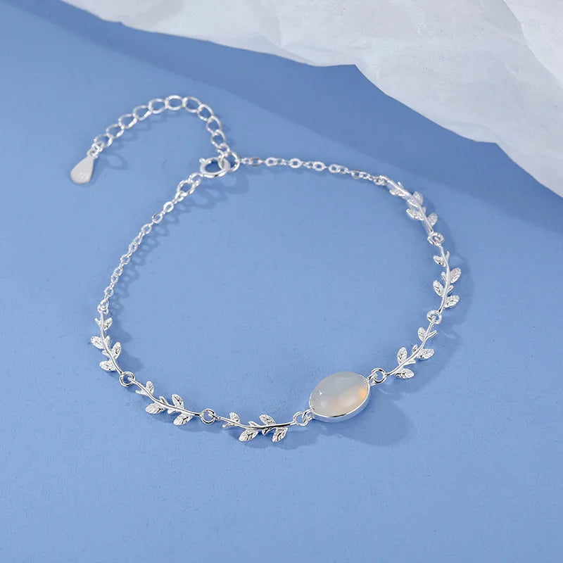 Moonstone Aquamarine 925 Sterling Silver Bracelet for Women