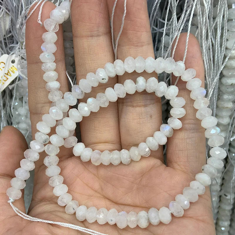 Natural Moonstone Stone Beads 15'' Faceted Rondelle DIY Loose Beads