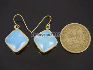 Opalite Square Gems Diagonal Pendant Earrings Set