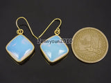 Opalite Square Gems Diagonal Pendant Earrings Set