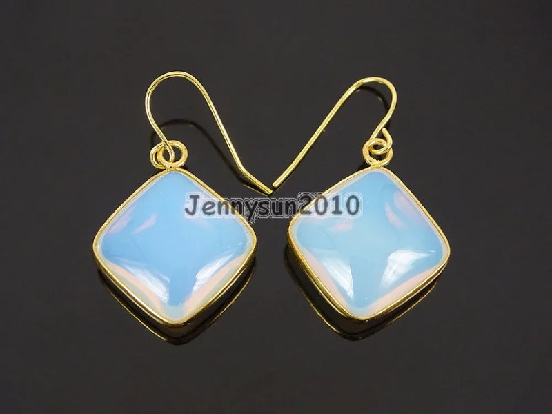 Opalite Square Gems Diagonal Pendant Earrings Set