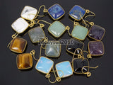 Opalite Square Gems Diagonal Pendant Earrings Set