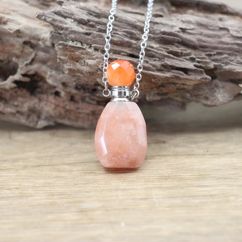 White/Orange Jades Perfume Bottle Pendant Chains Amazonite Lace Agates Charm