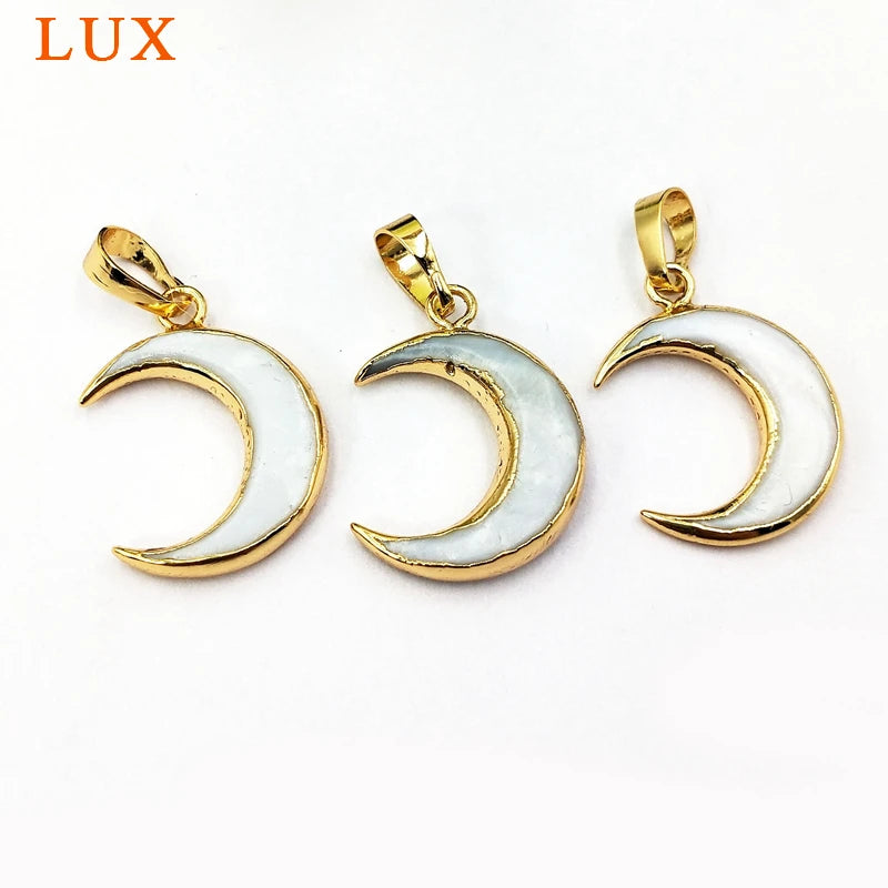 Pearl Shell Horn Crescent Pendant with Shell Moon Pendant