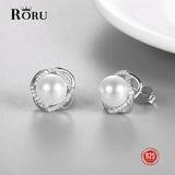 Pearl Stud Earrings 925 Sterling Silver Zircon Earring for Women
