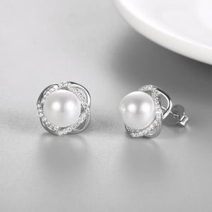 Pearl Stud Earrings 925 Sterling Silver Zircon Earring for Women