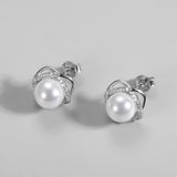 Pearl Stud Earrings 925 Sterling Silver Zircon Earring for Women