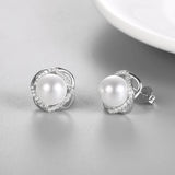 Pearl Stud Earrings 925 Sterling Silver Zircon Earring for Women