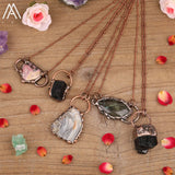 Pink Quartz Point Necklace Druzy Agates Beads Jewelry