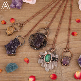 Pink Quartz Point Necklace Druzy Agates Beads Jewelry