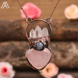 Pink Quartz Point Necklace Druzy Agates Beads Jewelry