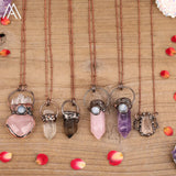 Pink Quartz Point Necklace Druzy Agates Beads Jewelry